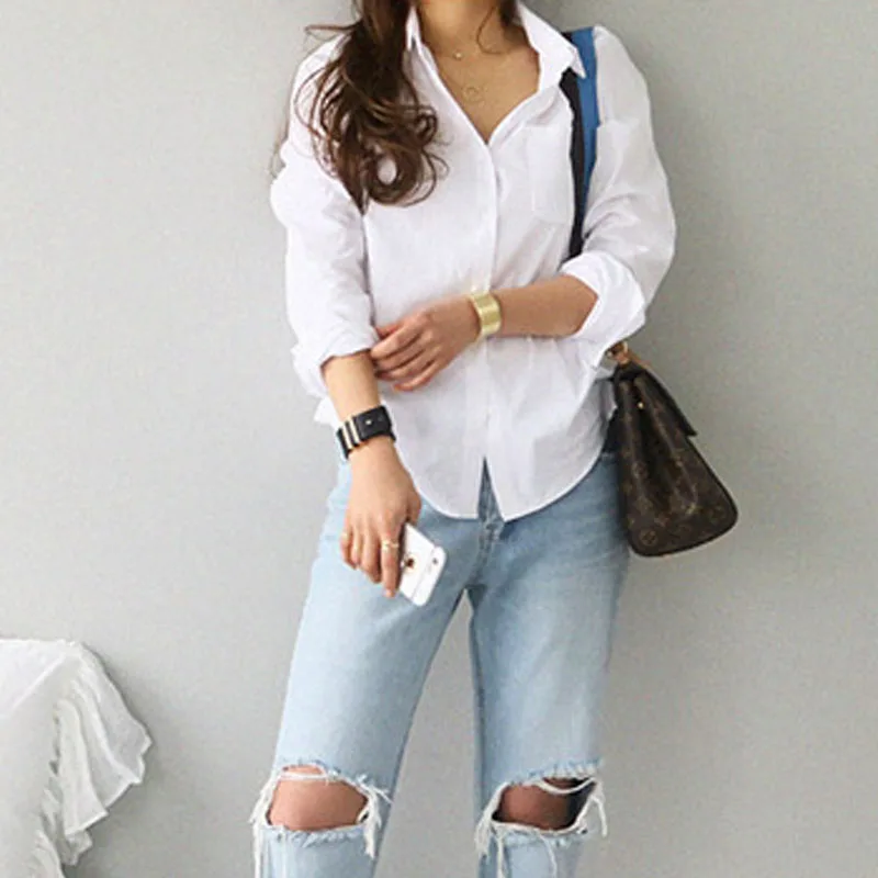 

2021 Women Shirts And Blouses Ladies Long Sleeve White Turn-down Collar Shirts Feminine Blouse Top Women Loose Casual Blouses