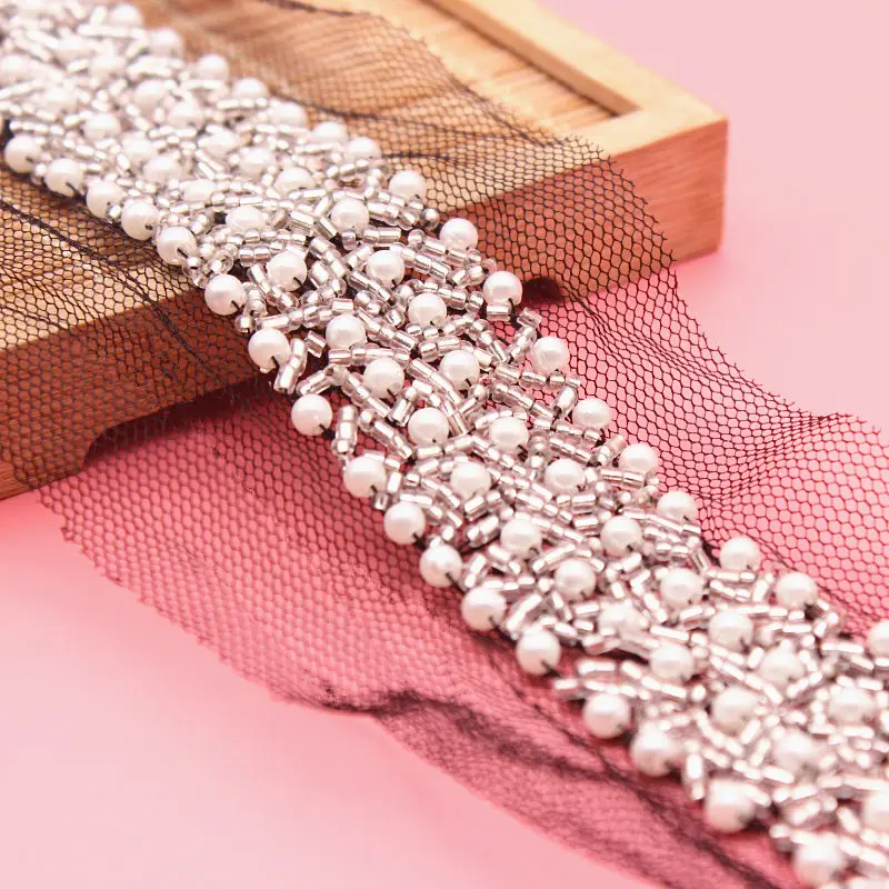 

2 Yards/Pack Bead Lace Ribbon Ribbon Lace Fabric Trim Embroidered Collar Decoration Lace Net Cord Lace Fabric DIY material