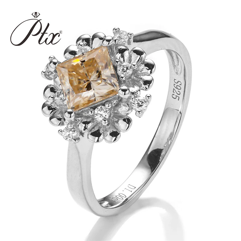 

1.0ct 5.5*5.5mm Pricess Shaped Zircon 925 Sterling Silver Champagne Ring Custom Ring for Women's Gift Accept Customized