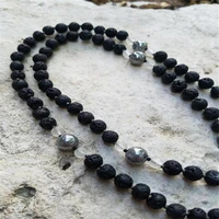 8mm volcanic rock hematite gemstone mala necklace 108 beads fancy cuff meditation monk wrist pray lucky tassel energy