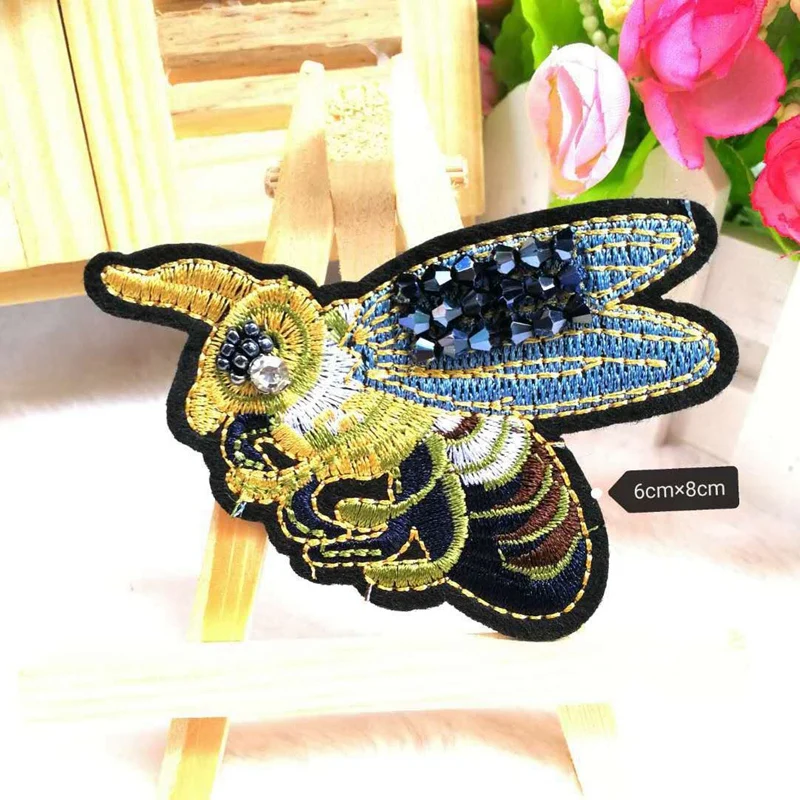 Нашивки ручной работы с бисером в виде пчелы нашивки пайетками для одежды