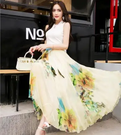 Длинные Цветочные юбки женские праздничные пляжные Бохо летние длинные