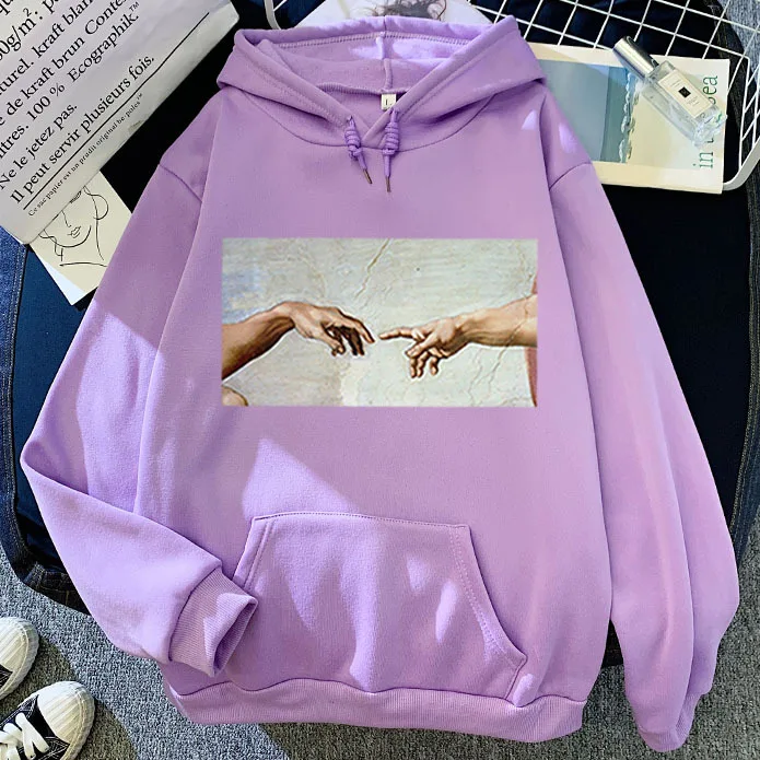 

Новый стиль для осени и зимы Свитшот ярких цветов белый фон с изображением руки Адама Универсальный крутой капюшон