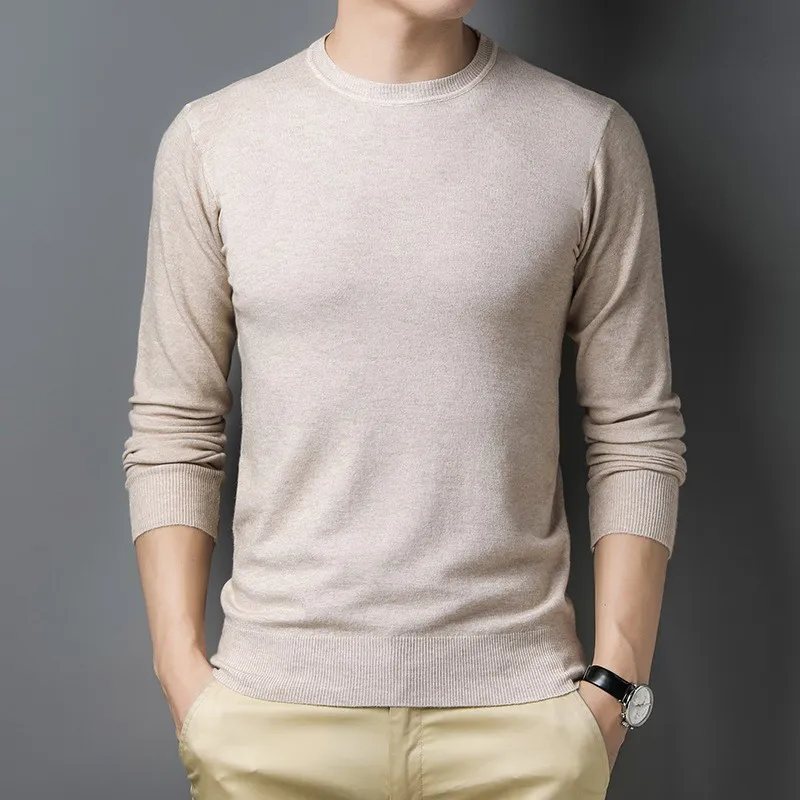 

Spring Autumn Solid Color Slim Fit 4XL Mens pullover sweaters Thin O neck sweater jumpers male knitwear man Pullover 8901