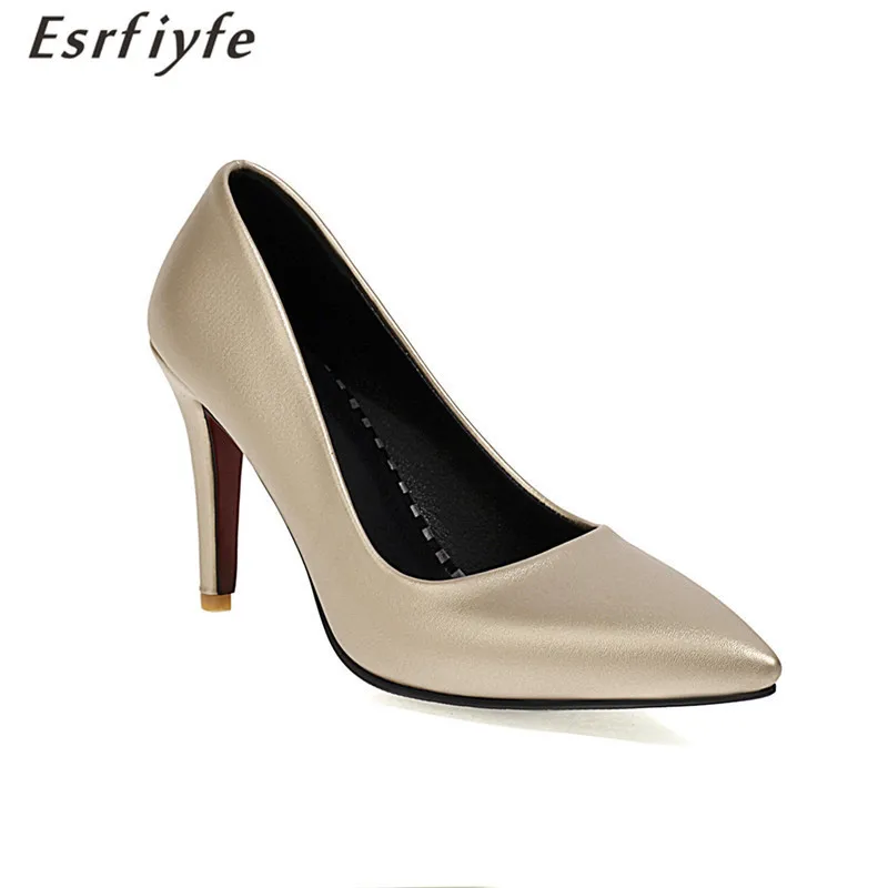 

ESRFIYFE 2021 New Fashion Autumn Big Size Thin High Heels Women Pumps Slip on Glod Sliver Sexy Ladies Wedding Shoes Party Shoes