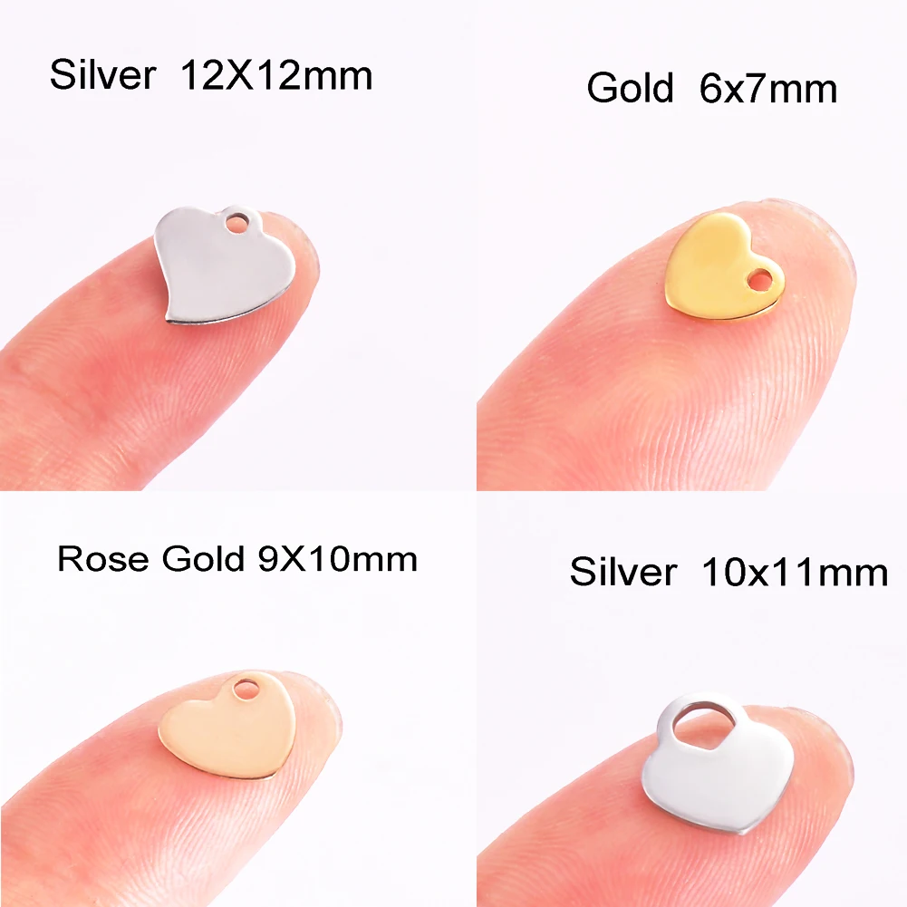 

50pcs Silver & Gold &Rose Gold Tone Stainless Steel Blank Stamping Tags Necklace Logo Heart Tag for Logos Not Turn Off Color