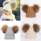 Зимняя теплая вязаная шапка для малышей, детей, девочек, мальчиков, пушистые шарики, помпон, однотонная теплая Милая шапочка, шапка, подарки, Детские аксессуары, шапочка