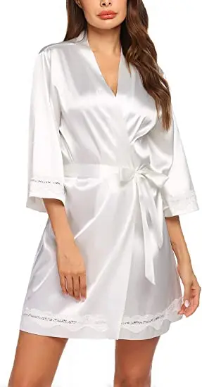 Халат женский атласный с глубоким V-образным вырезом пикантное шелковое нижнее