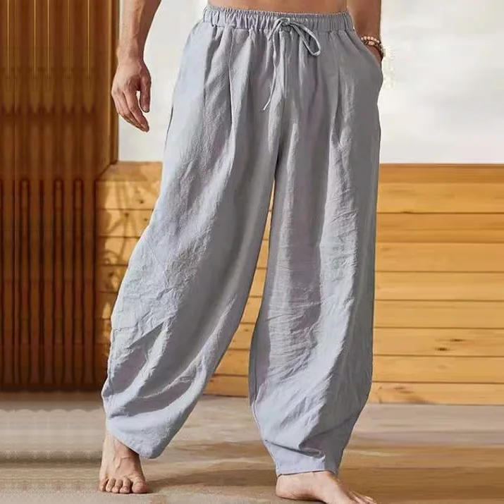 

HFYF Chinese style new foreign trade linen casual harem pants men's large size cotton and linen loose trousers MK01458