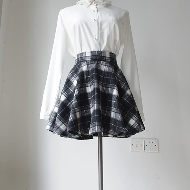 grey white skirt lin Хлопковая юбка выше колена в шотландском стиле, Зимняя юбка в тонкую клетку с завышенной талией, короткая мини-юбка для школьниц - Цвет: grey white skirt lin