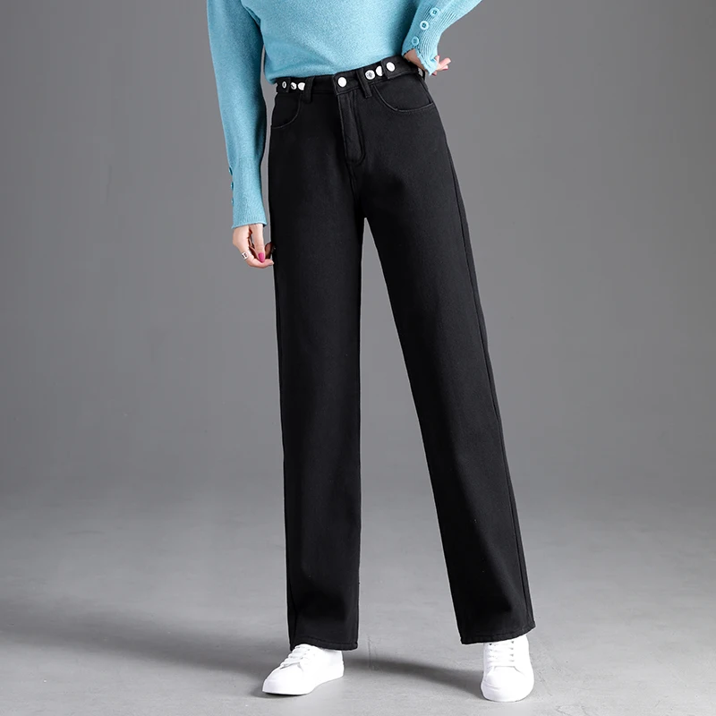 Женские повседневные джинсы Ff626 утепленные кашемировые на осень и зиму 2019|Прямые