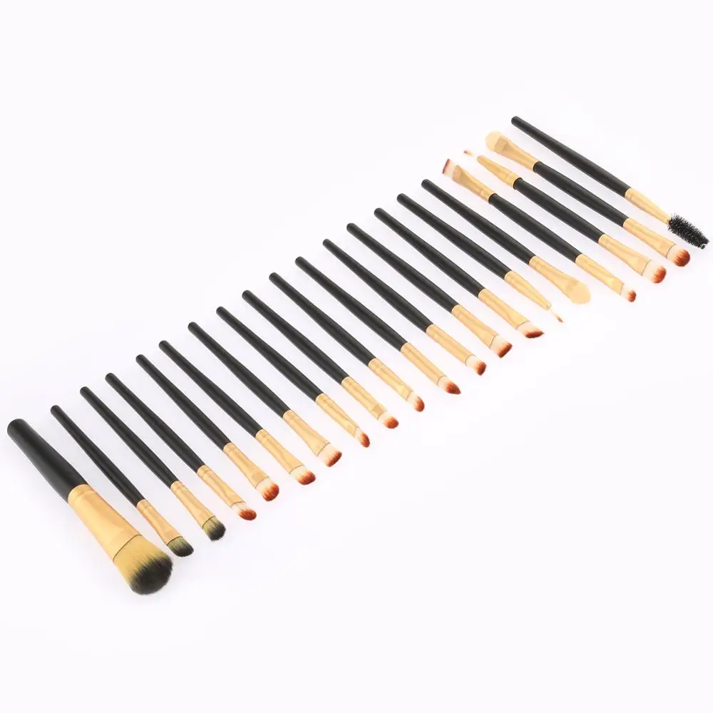 Набор кистей для макияжа глаз 20 шт. золотисто желтая деревянная ручка коричневое