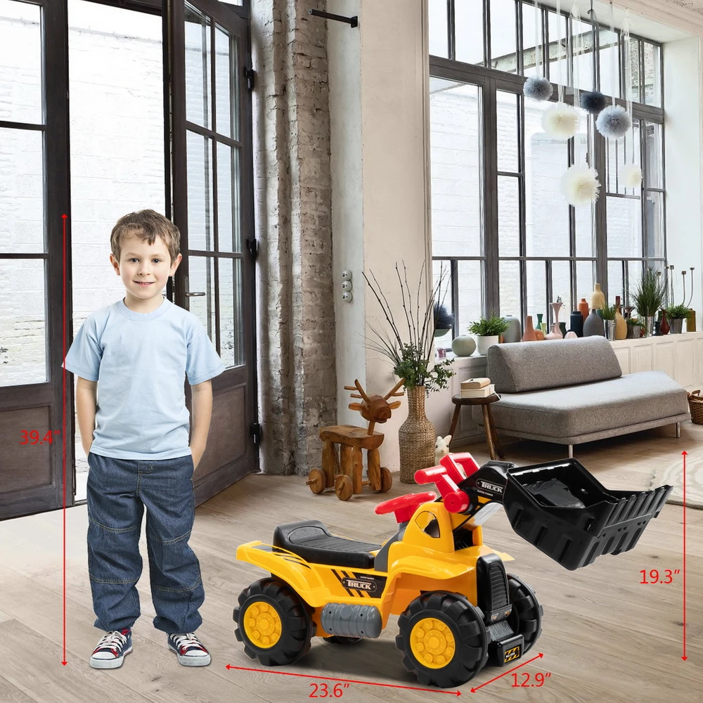

(Ships From USA) Children's Bulldozer Toy Car without Power Two Plastic Simulation Stones And A Hat Kid Ride-on Bulldozer