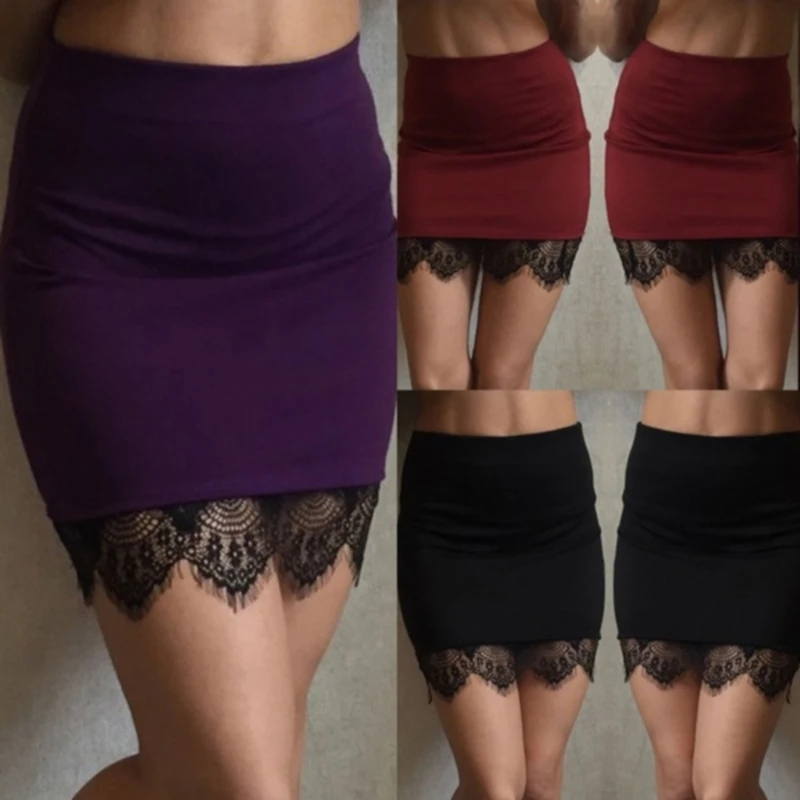 

Women OL Formal Lace A-Line High Waist Short Bodycon Mini Skirt Pencil Skirt Solid Color Soft Formal Skirts 2021 New Hot