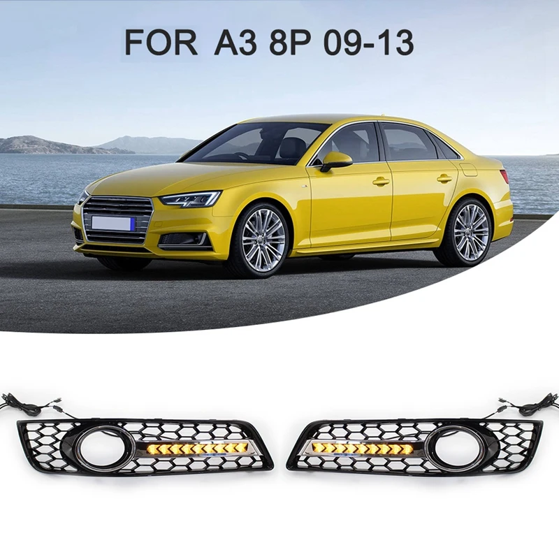 

Front Lower Bumper Fog Light Lamp Grill with LED DRL 1 Pair For- A3 8P 2009-2013