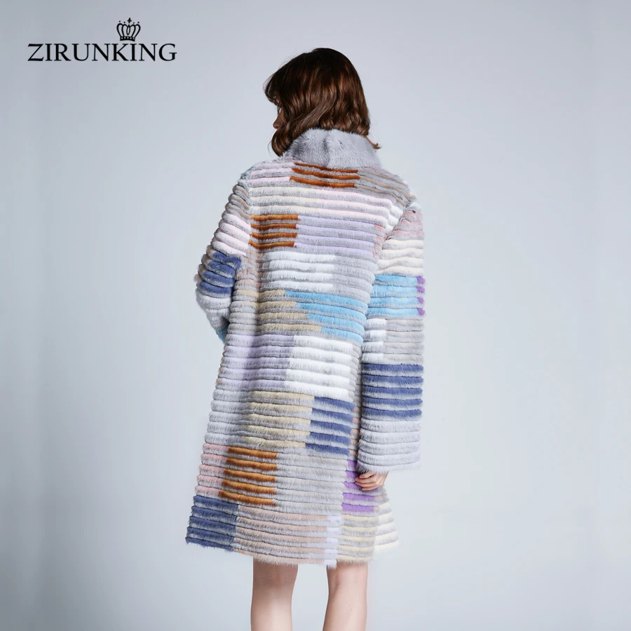 ZIRUNKING, женская шуба из натурального меха норки размера плюс, женские длинные шубы из меха кролика, женская зимняя теплая верхняя одежда с воротником-стойкой ZC1906