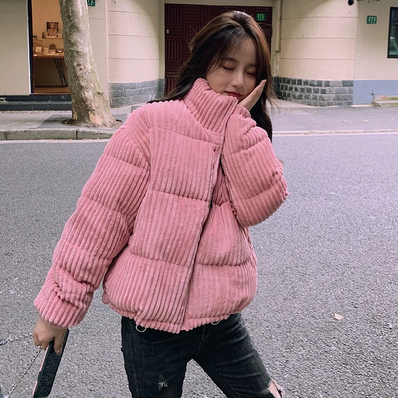 Winter Warm Corduroy Jacket Jacket Thickened Short Bread Jacket Parka Coat Stand Collar 2021 Korean Women Coats and Jackets