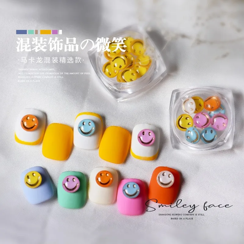 

Nail ornaments smile face color sunflower mixed half circle yellow smile Japanese stereo relief nail decoration drill