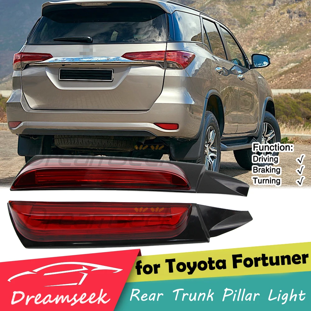 LED Reflector Rear Trunk Pillar Light for Toyota Fortuner 2015-2021 Driving Brake Lamp w/ Dynamic Turn Signal Red Lens