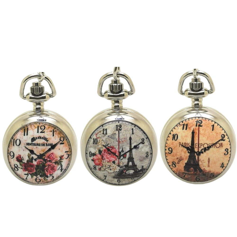 10 шт./лот винтажные эмалевые цветы башня икона зеркало кварцевые карманные часы