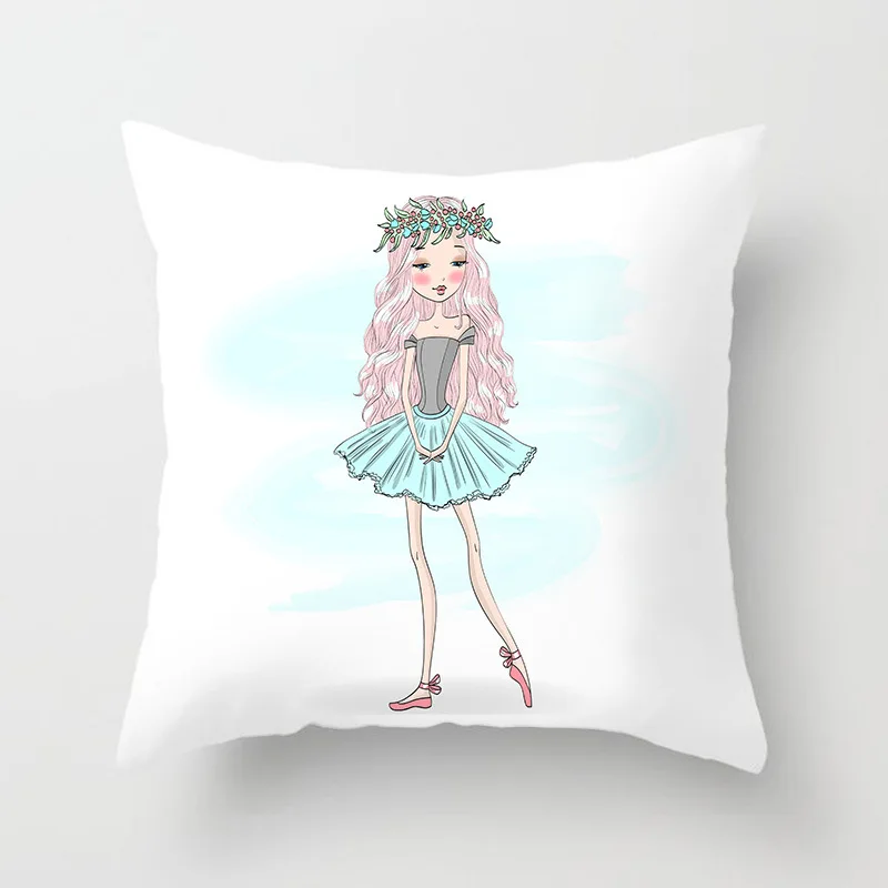 

Ballet Dancing Girl Hugging Pillowcase Peachskin Cushion Covers Polyester for Bedroom Sofa Decorative Pillow Throw Cover 45*45cm