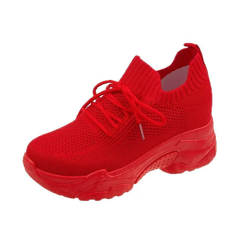 

Кроссовки женские на танкетке, дышащие сетчатые, повседневная обувь для ходьбы и тенниса, красные, белые, 151
