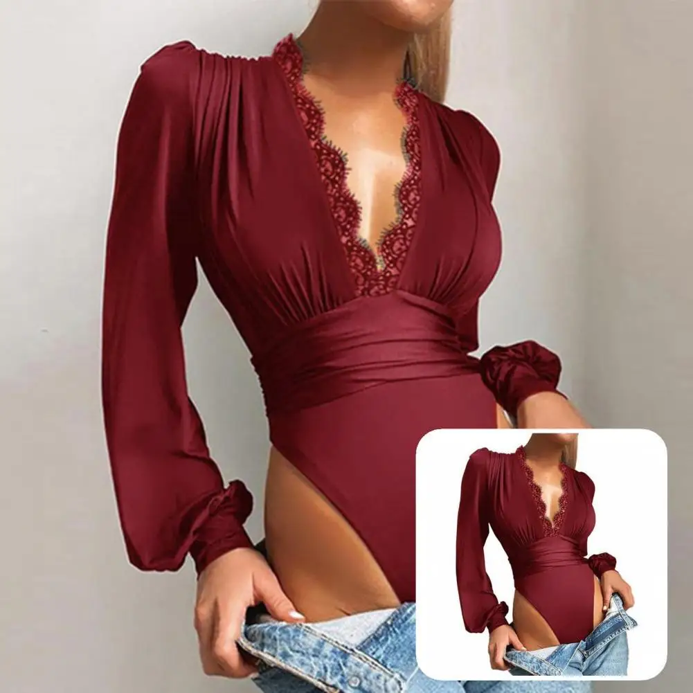

Spring Bodysuit Lantern Sleeve Base Bodysuit Great Stitching Base Bodysuit
