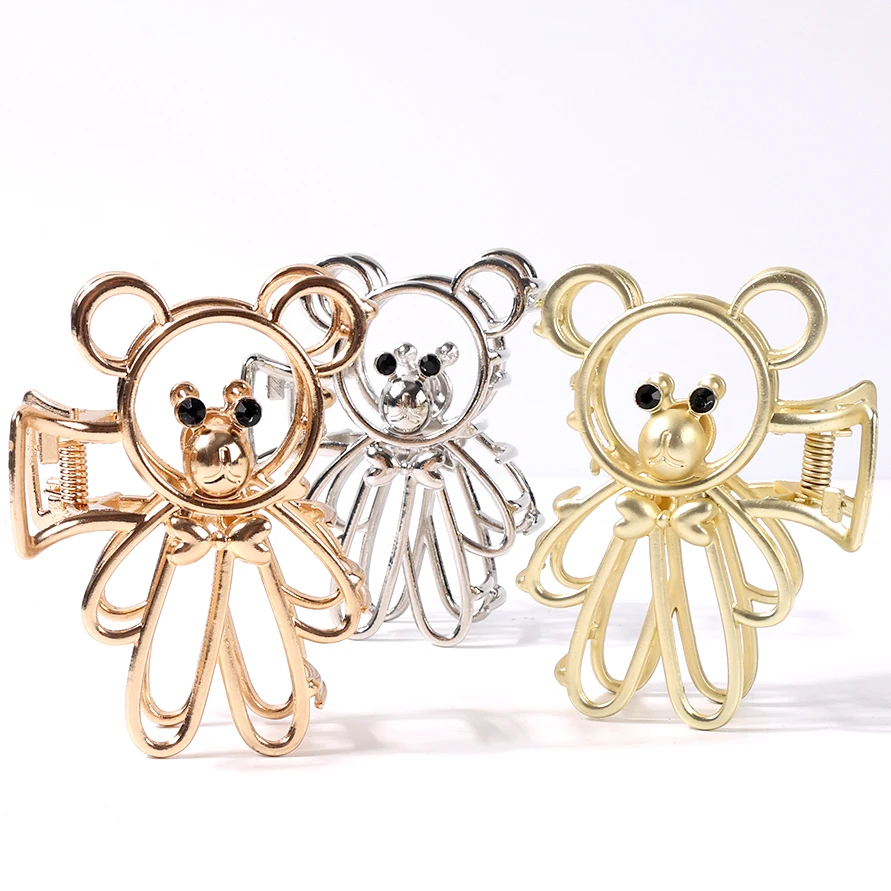 Металлические полые заколки для волос в виде милых животных медведей кошек