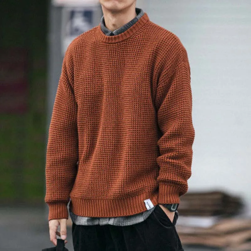

The New Fall/Winter 2021 Fashion Men's Sweater Japanese Style Large Size Trend Solid Color Simple Loose Casual Round Neck