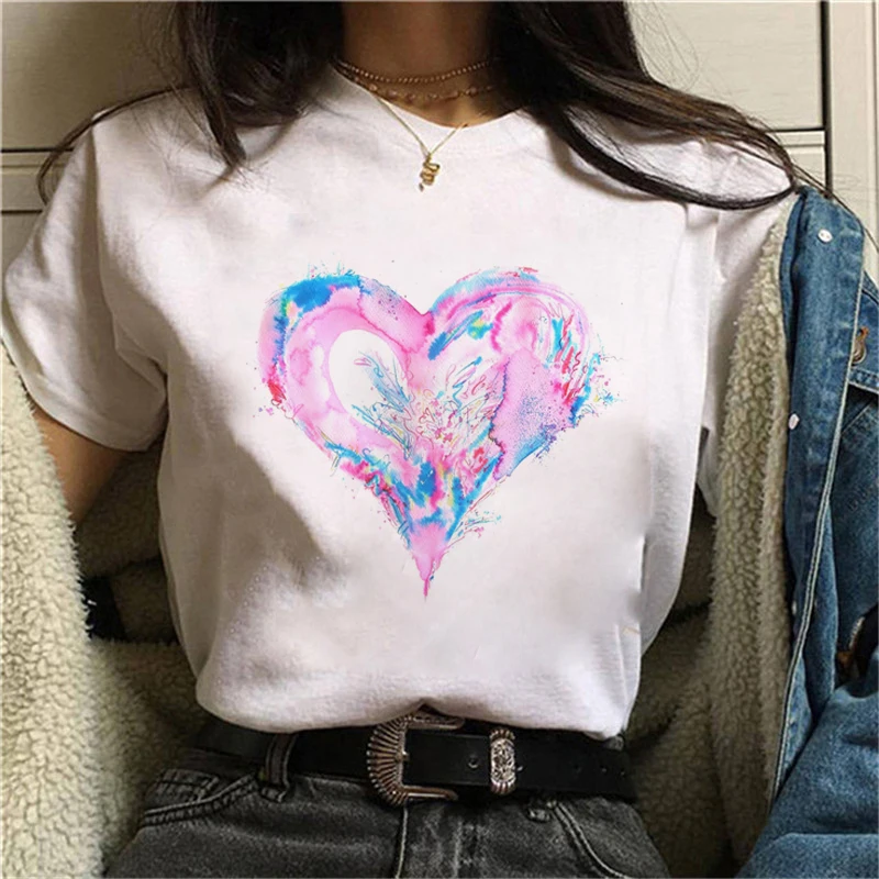 

Sweet Heart Kawaii Cartoon T Shirt Women Cute Funny Anime Tshirt Ullzang 90s T-shirt Plus Size Korean Style Female Top Tees