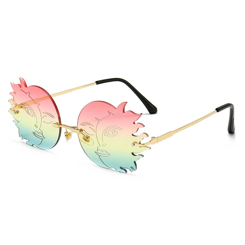 

2021 New Fashion Frameless Sunglasses Women Party Funny Smiley Moon Metal Sun Glasses For Men Gradient Ocean Lens Eyewear UV400
