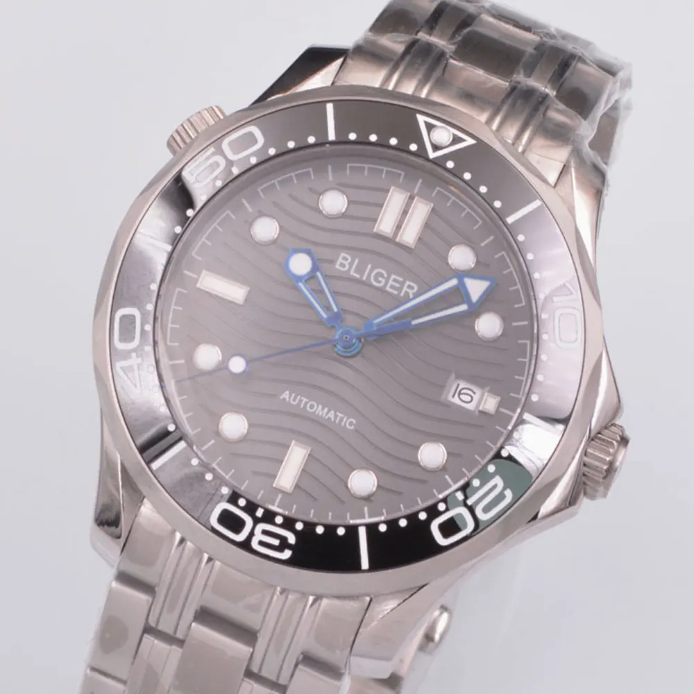 Bliger 41 мм черный циферблат Дата Синяя рука сапфировое стекло автоматический