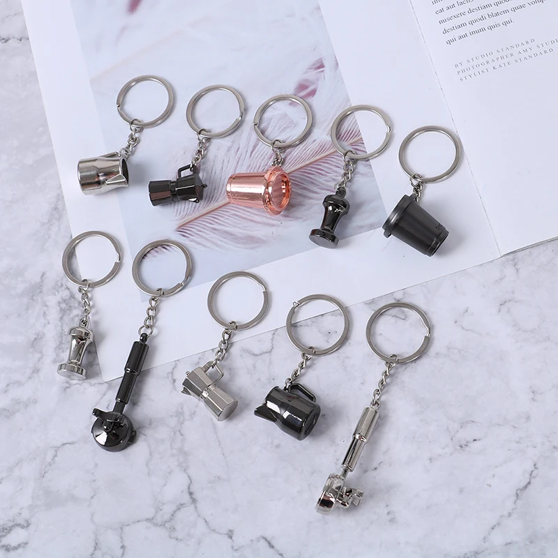 

Creative Barista Coffee Tamper Keychain Coffee Machine Handle Moka Pitcher Keyring Portable Coffeeware Espresso Accessories Gift