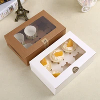 10pcs 6 grids cupcake boxes paper baking muffin container cookie cake holder with clear window inserts baking accessories