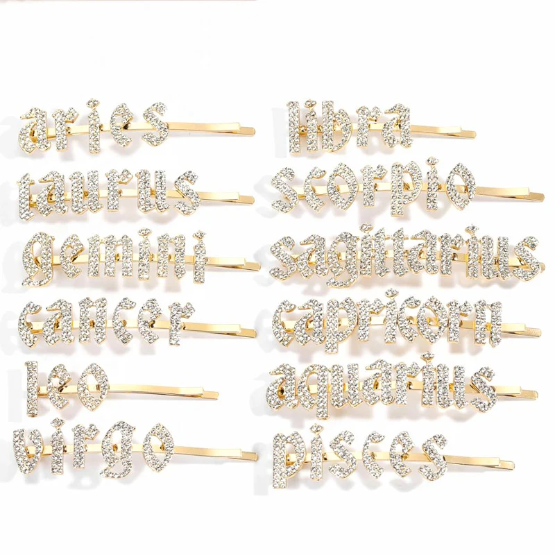 Модные заколки для волос со стразами 12 знаков зодиака под заказ свадебные