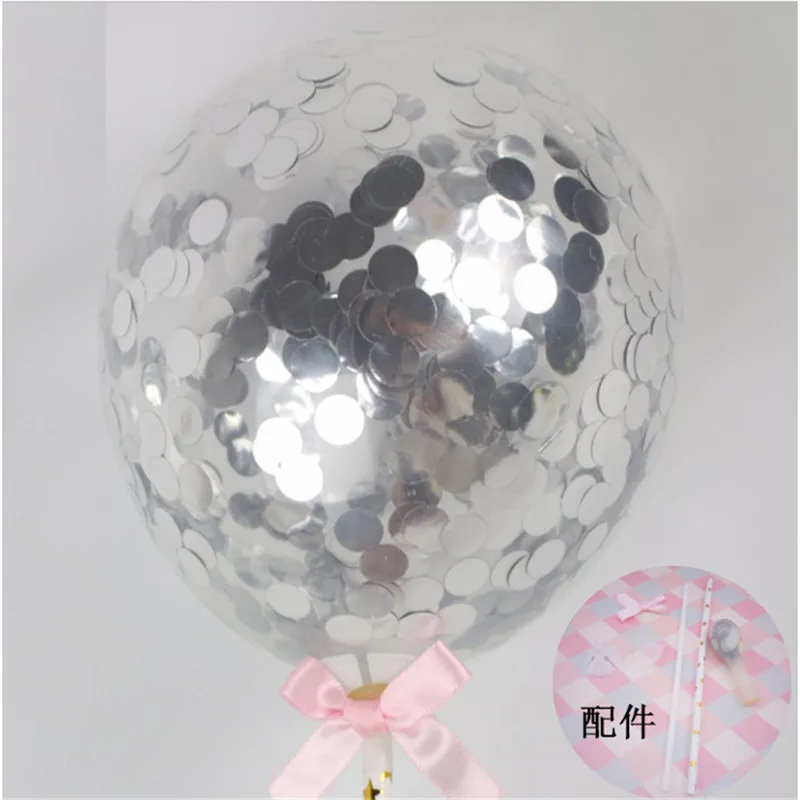 Round silver 1pcs Cakelove 5 дюймов воздушный шар "Конфетти" торт Топпер украшение с соломенной лентой стол детский душ один день рождения шары для свадебной вечеринки - Цвет: Round silver 1pcs