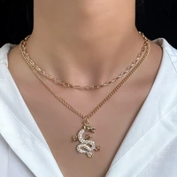 new simple cute crystal dragon chain choker necklace for women golden butterfly letter multilayer necklace set bohemia jewellery