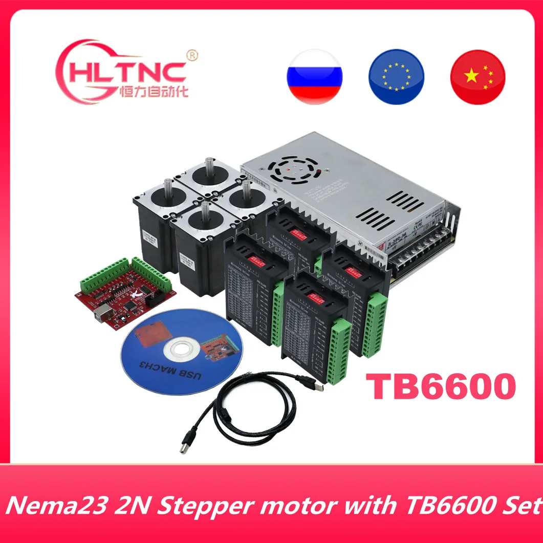 

NEMA 23 stepper motor TB6600 driver + 4pcs 57HS763004 motor + 4 axis breakout board+ power supply 350w 36V for CNC Router
