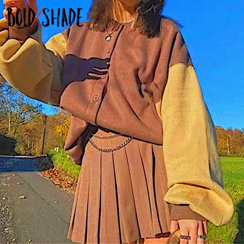 

Bold Shade Patchwork Oversized Button Up Jackets Indie Aesthetic Unicolor Streetwear Fashion Coats Grunge Winter Casual Jacket