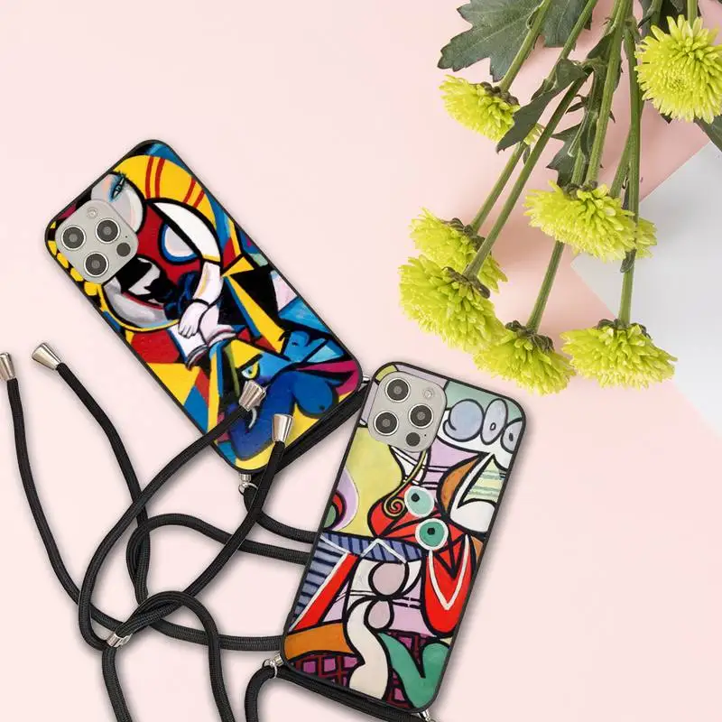 

Picasso abstract Art painting Phone Case For iPhone 7 8 11 12 X XS XR MINI Pro Max Plus Strap Cord Chain Lanyard soft