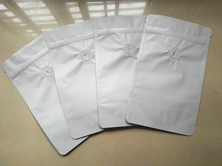 

50pcs Matt Black/White Stand up Aluminum Foil Valve Ziplock Bag Coffee Beans Storage Bag One-way Valve Moistureproof Pack Bags