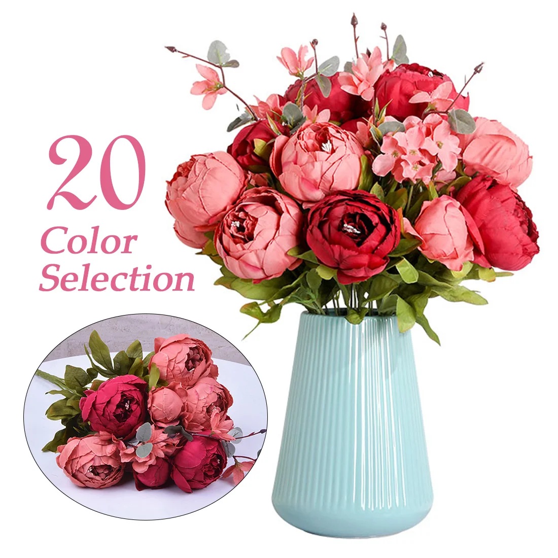 

European-style Simulation Peony Flower Silk Fake Flowers Wedding Party Home Decoration Flower Bouquet Wreath DIY Scrapbooking