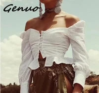 genuo new 2019 womens tops and blouse fashion backless blouse vintage puff sleeve blusas casual square neck blusa feminina