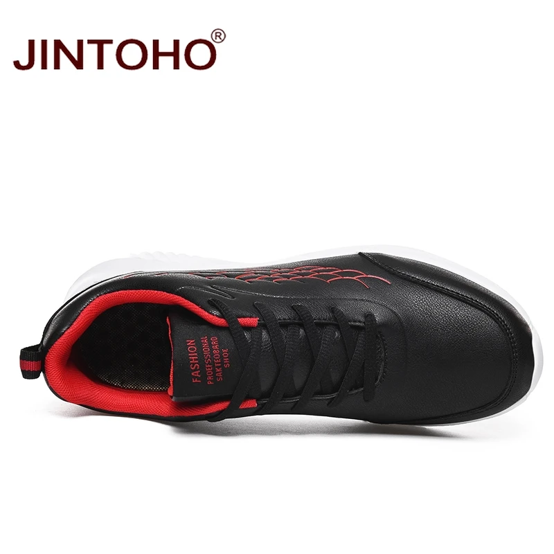 JINTOHO Большие размеры мужские спортивные кроссовки черные дешевые кожаные