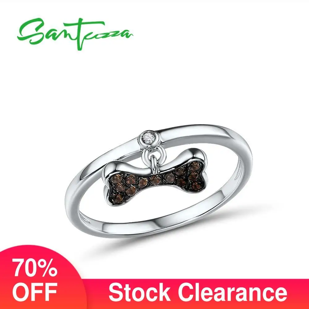

SANTUZZA Silver Rings For Women Pure 925 Sterling Silver Smoky Quartz Bone Ring Elegant Wedding Accessories Fine Jewelry