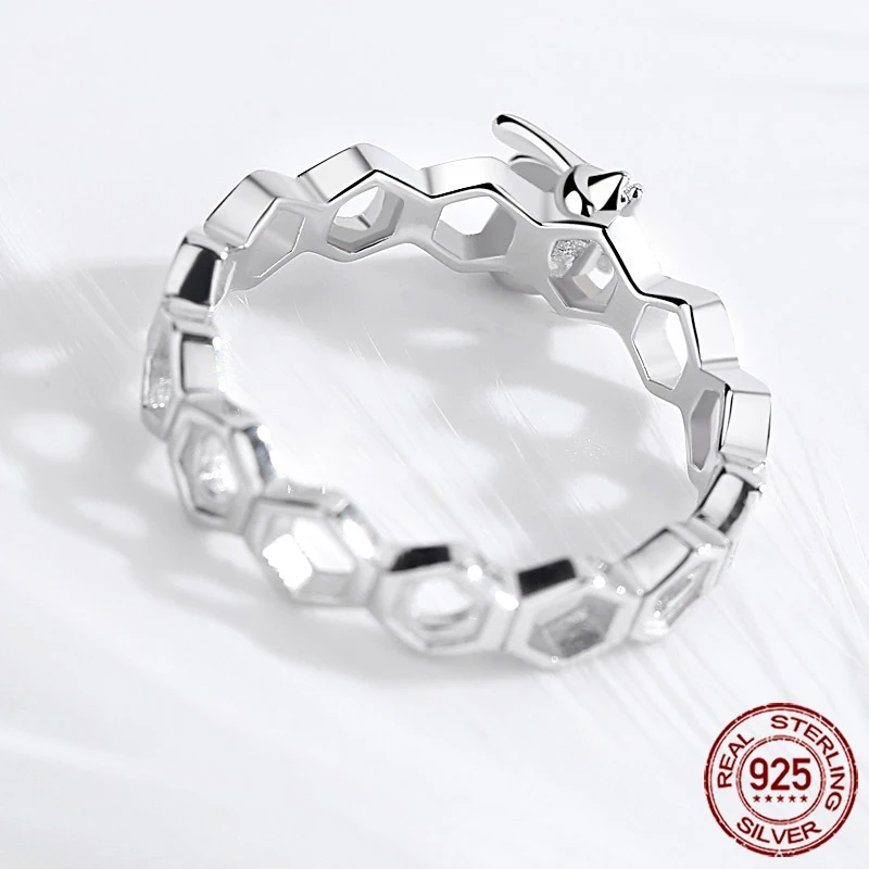 TONGZHE Honeybee Heart 925 пробы серебряные кольца Love многоцветные розовые золотые пчелы в