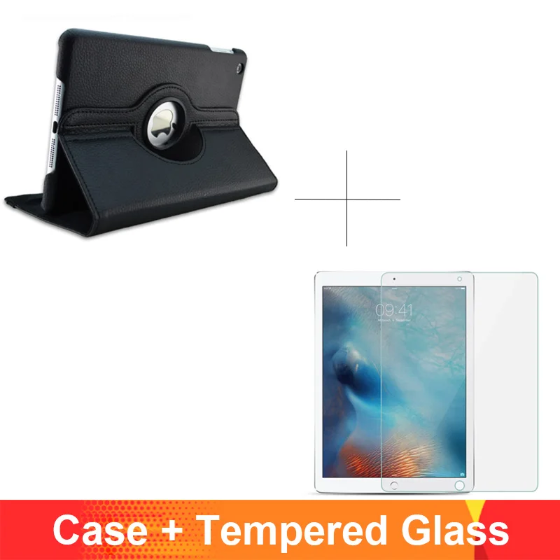 Black add glass 360 градусов вращающийся из искусственной кожи с откидной крышкой чехол для iPad 2/3/4 Чехол подставка чехол s Смарт планшет A1395 A1396 A1416 A1430 A1458 A1460 - Цвет: Black add glass