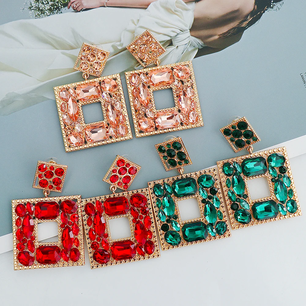 

Fashion Exaggerated Earrings Super Flashing Claw Rectangular Alloy Rhinestone Colored Earring Jewelry Accessories for Women 2022