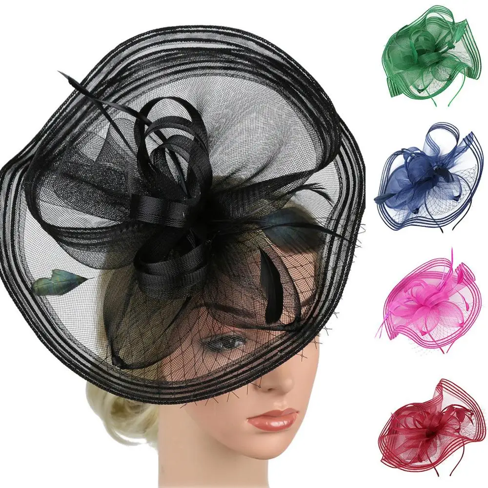 Женский зажим для волос Большая Элегантная шляпка с цветами и перьями аксессуар