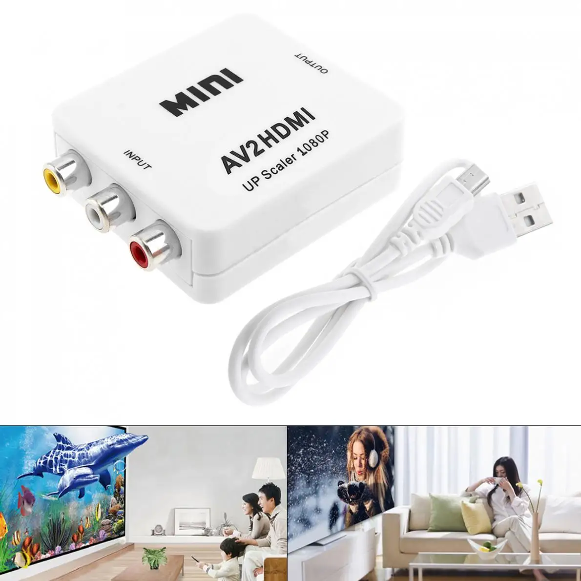 Белый портативный AV видеоконвертер с 1080P конверсионной головкой поддержка